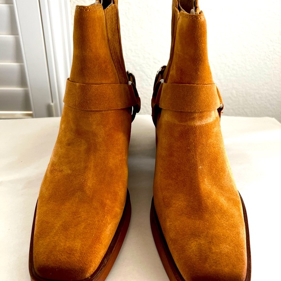 Sam Edelman Bellamie Camel Leather Suede Buckle Ankle Boots - Picture 5 of 14